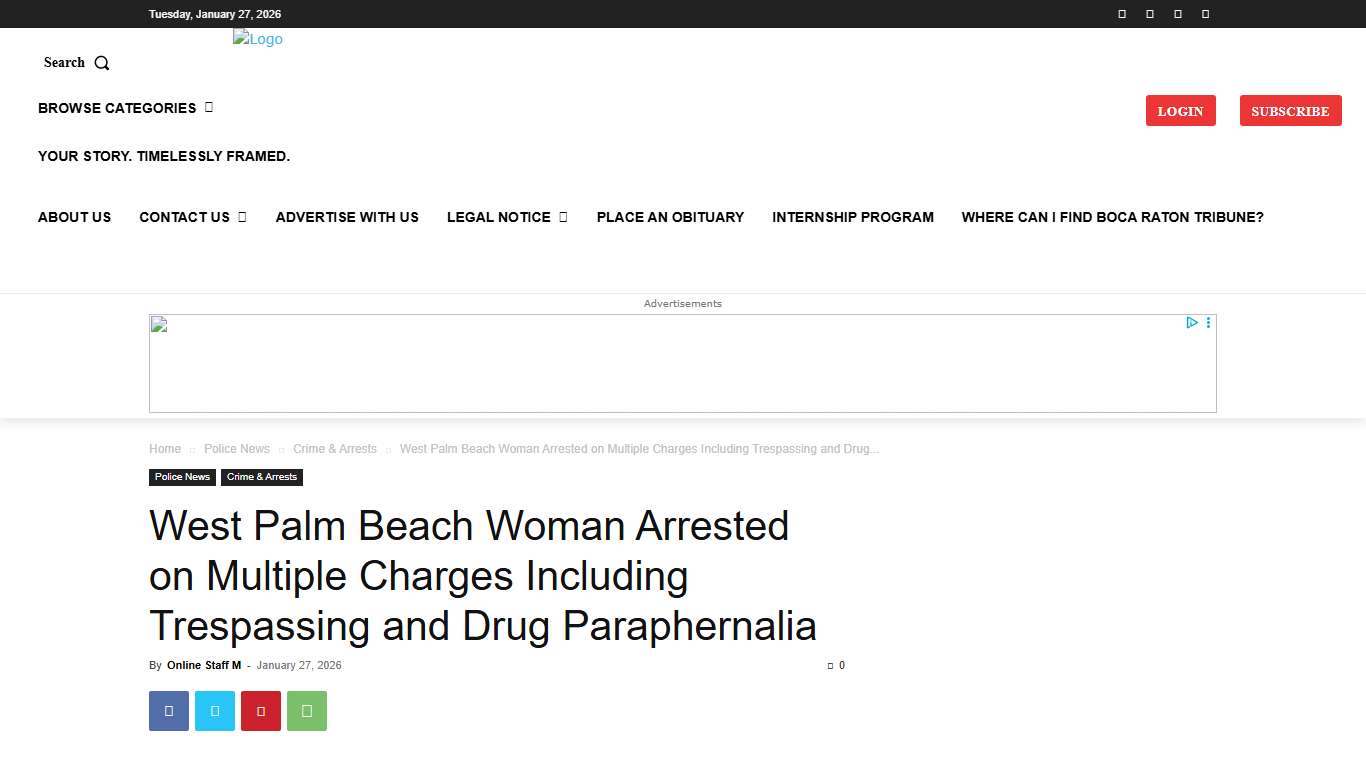 West Palm Beach Woman Arrested on Multiple Charges Including Trespassing and Drug Paraphernalia - The Boca Raton Tribune